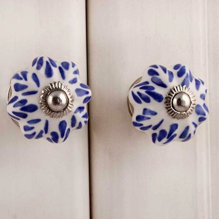 White Navy Blue Leaf Knob